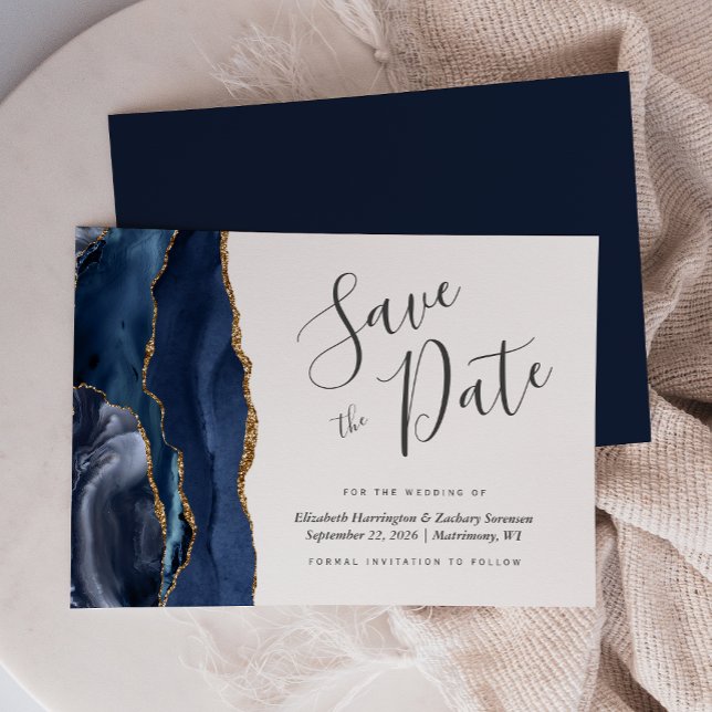 Carte de sauvegarde de date moderne Navy Blue Gold (Créateur téléchargé)