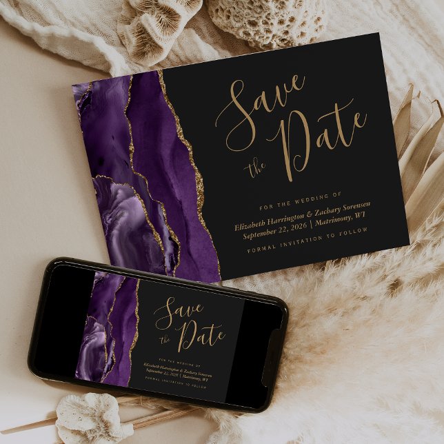 Carte de sauvegarde de date moderne violette et or (Créateur téléchargé)
