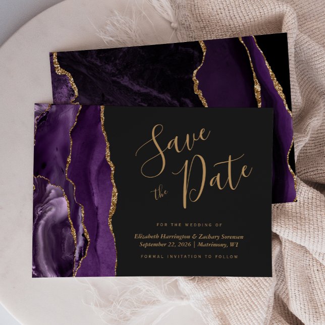 Carte de sauvegarde de date moderne violette et or (Créateur téléchargé)