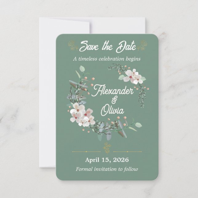 Carte de sauvegarde de date modifiable vert sauge  (Devant)