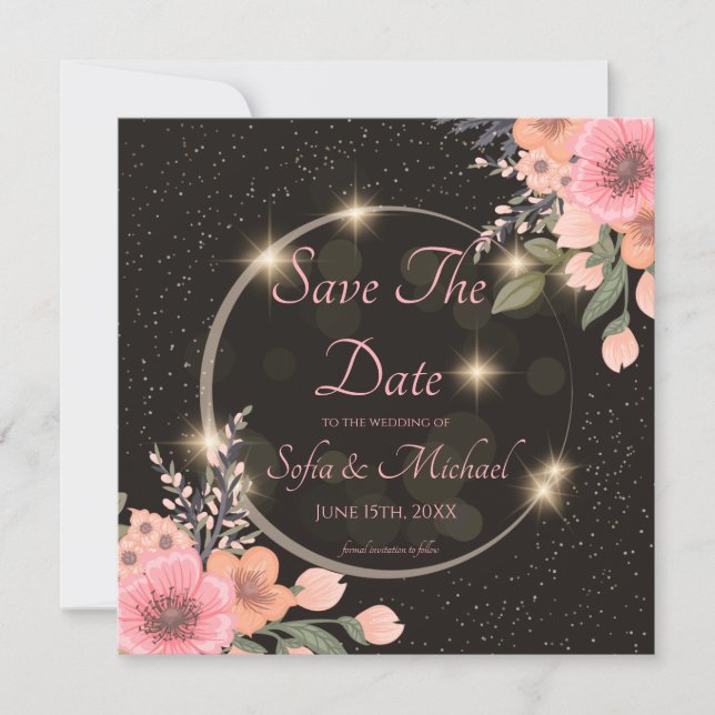 Carte de sauvegarde de date noir/floral (Devant)