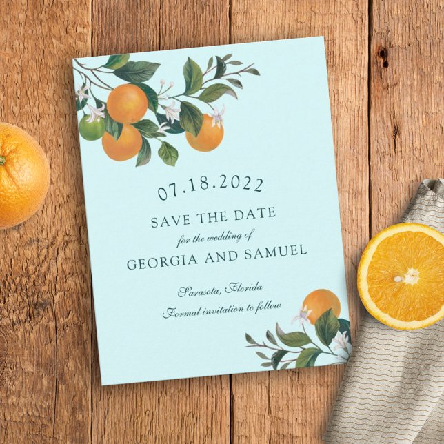 Carte de sauvegarde de date Oranges Fruits et Fleu (Créateur téléchargé)