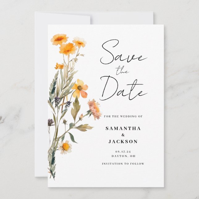 Carte de sauvegarde de date plate à fleurs sauvage (Devant)