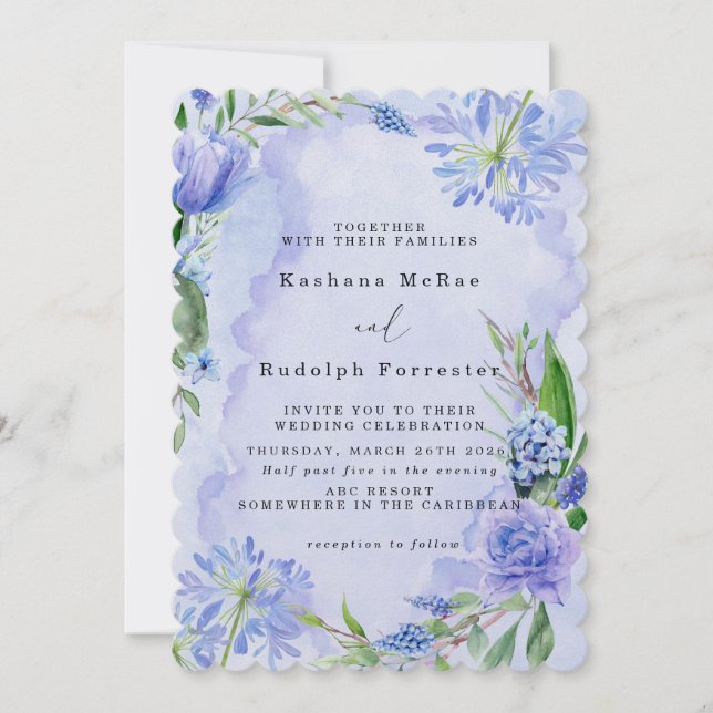 Carte de sauvegarde de date plate florale violette (Devant)