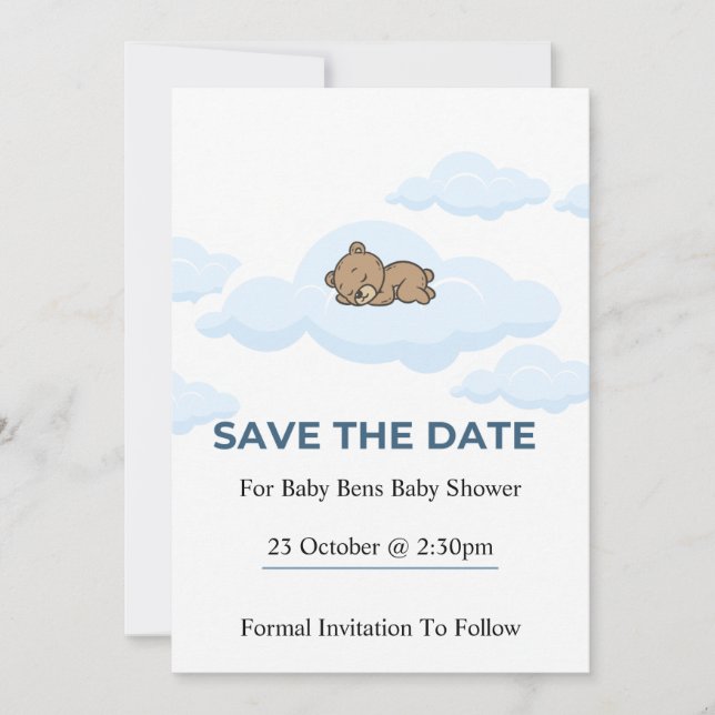 Carte de sauvegarde de date pour Baby Shower Ours  (Devant)