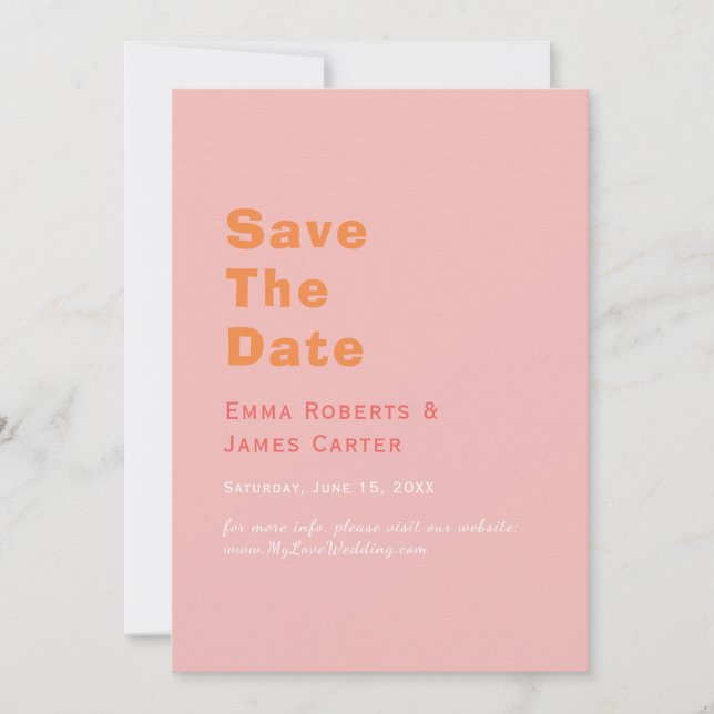 Carte de sauvegarde de date rétro rose et orange (Devant)