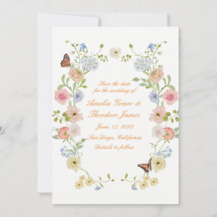 Carte de sauvegarde de date romantique aux fleurs