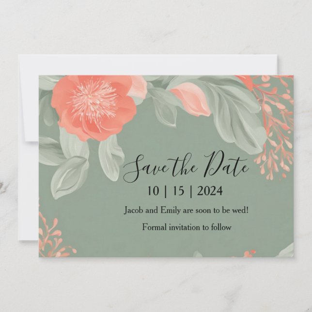 Carte de sauvegarde de date romantique Corail et S (Devant)