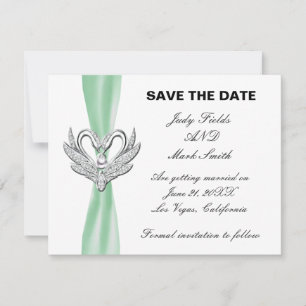 Carte de sauvegarde de date Ruban Vert Cygnes Arge