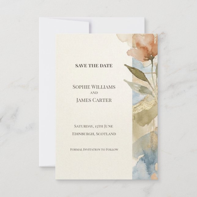 Carte de sauvegarde de date Terracotta Blue Botani (Devant)