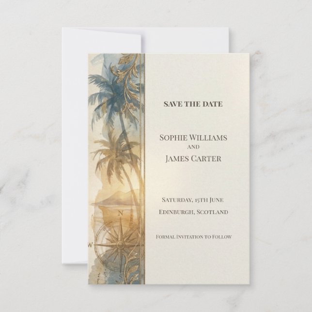 Carte de sauvegarde de date tropicale bleue (Devant)