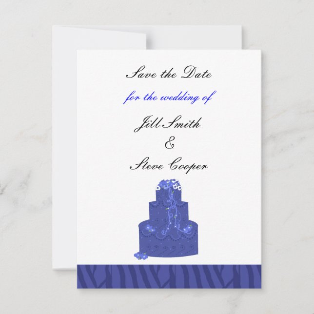 Carte de sauvegarde de gâteau de mariage bleu roya (Devant)