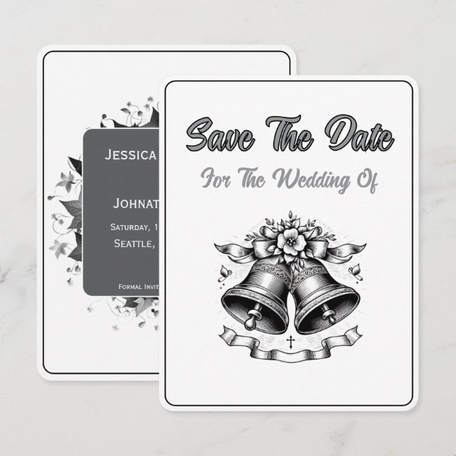 Carte de sauvegarde de la date cloches de mariage  (Devant / Derrière)