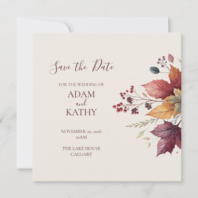 Carte de sauvegarde de mariage à feuilles d'érable (Devant)