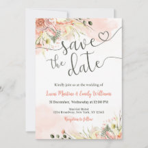 Carte de sauvegarde de mariage à fleurs rose paste