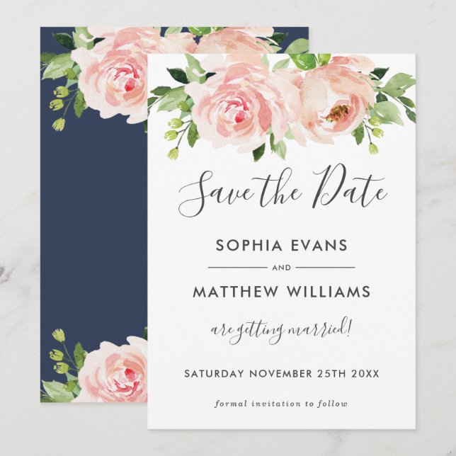 Carte de sauvegarde de mariage à la flore rose (Devant / Derrière)
