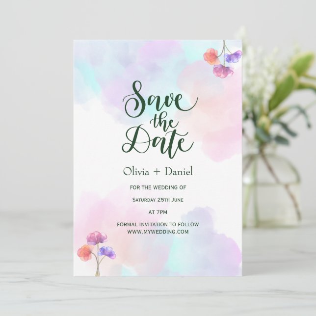 Carte de sauvegarde de mariage à l'aquarelle rose  (Debout devant)