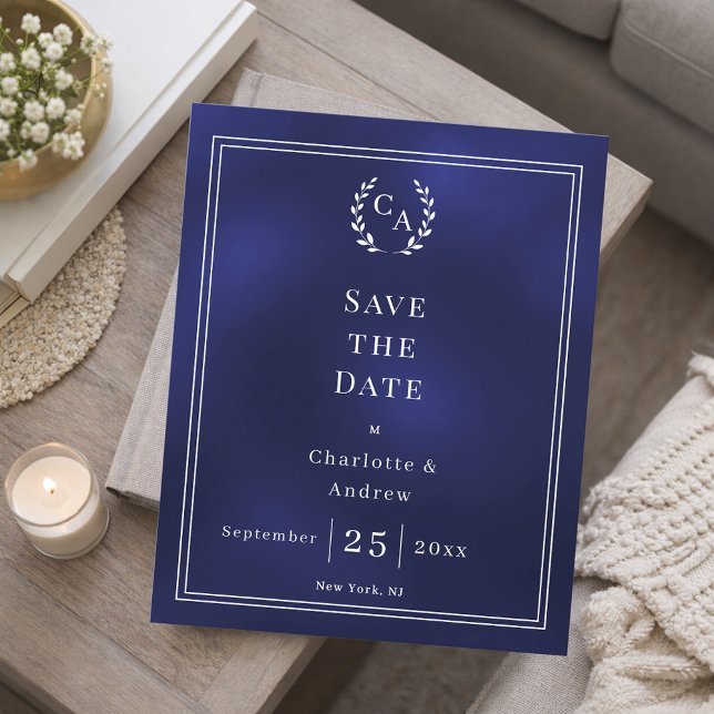 Carte de sauvegarde de mariage à monogramme bleu m (Créateur téléchargé)
