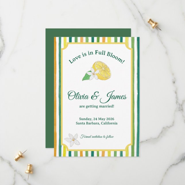Carte de sauvegarde de mariage au citron (Devant/Arrière en situation)