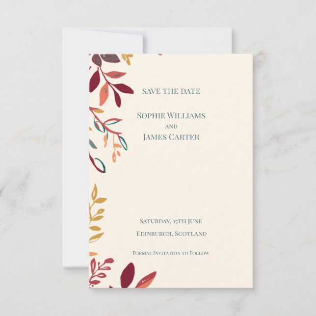 Carte de sauvegarde de mariage aux feuilles d'auto (Devant)