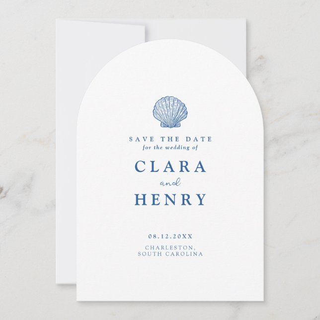Carte de sauvegarde de mariage Coquillage Bleu Fra (Devant)