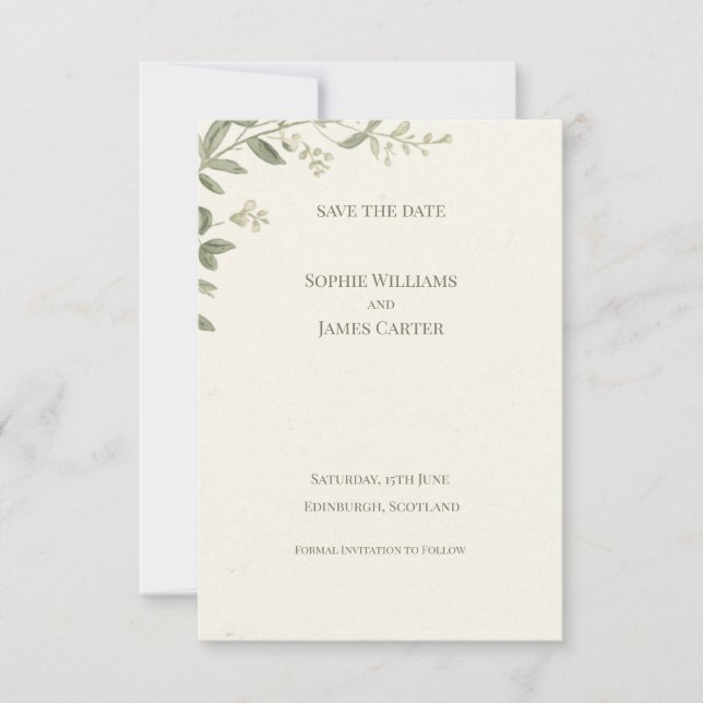Carte de sauvegarde de mariage de verdure botaniqu (Devant)