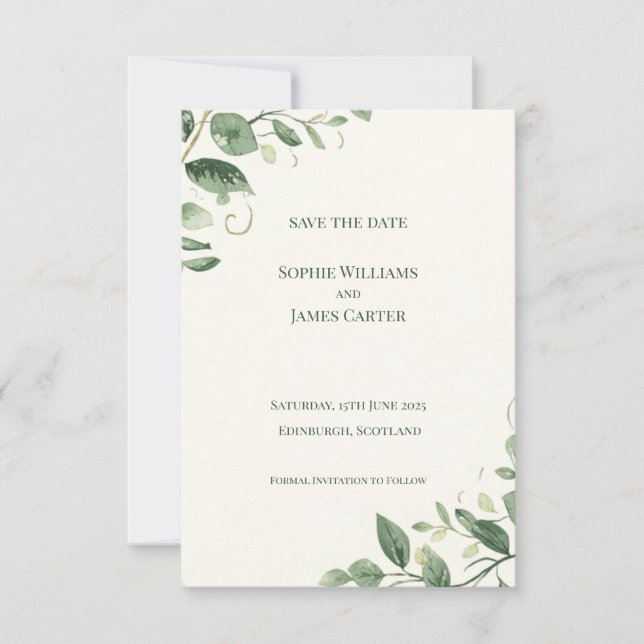 Carte de sauvegarde de mariage dorée à la verdure  (Devant)