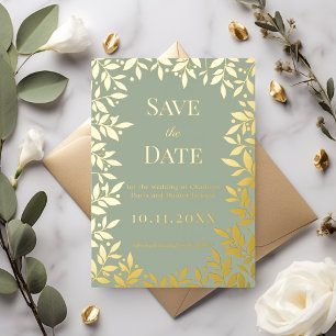 Carte de sauvegarde de mariage en vert sauge et or