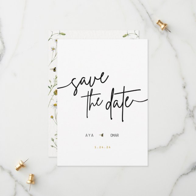 Carte de sauvegarde de mariage floral (Devant/Arrière en situation)