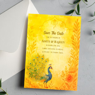 Carte de sauvegarde de mariage floral de paon indi