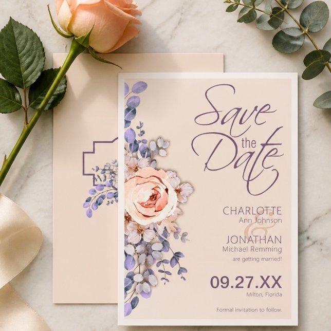 Carte de sauvegarde de mariage florale couleur pêc (Créateur téléchargé)