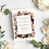 Carte de sauvegarde de mariage noir et or floral