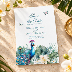 Carte de sauvegarde de mariage Paon Tropical Turqu