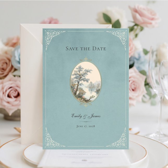 Carte de sauvegarde de mariage poussiéreuse bleu é (Créateur téléchargé)