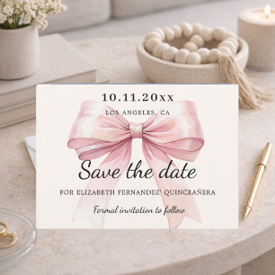 Carte de sauvegarde de Quinceanera à ruban rose cr