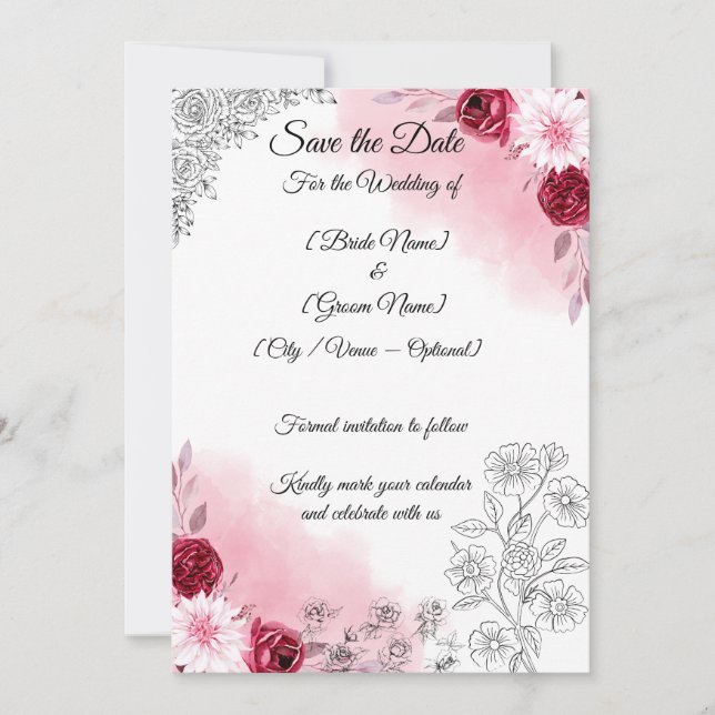 Carte de sauvegarde florale rose | Romantique (Devant)