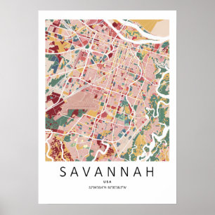 Carte de Savannah Géorgie Poster Art mural de vi