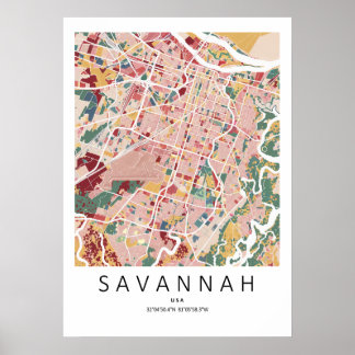 Carte de Savannah Géorgie Poster | Art mural de vi