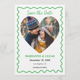 Carte de Save the Date avec Cadre Ondulé Vert et P