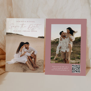Carte de Save the Date avec code QR Rose Poussiére
