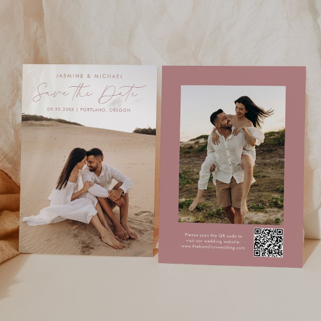 Carte de Save the Date avec code QR Rose Poussiére (Créateur téléchargé)