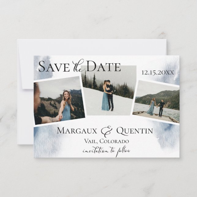 Carte de Save the Date avec lavis aquarelle hiver  (Devant)