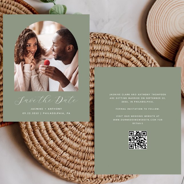 Carte de Save the Date Budget Photo Arche QR Vert  (Créateur téléchargé)