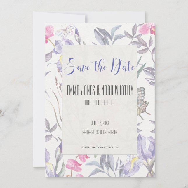 Carte de Save the Date de mariage à l'aquarelle Ir (Devant)