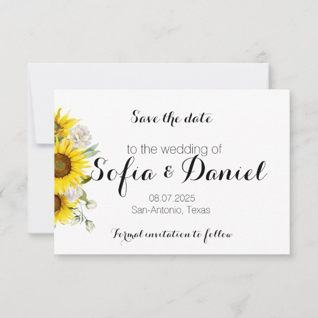 Carte de Save The Date mariage rose tournesol avec (Devant)