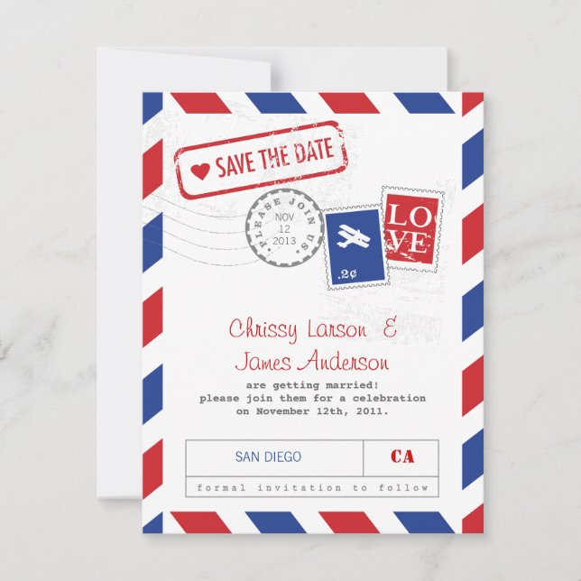 Carte de Save the Date par Avion (Devant)
