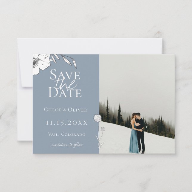Carte de Save the Date Photo Prairie Bleu Poussièr (Devant)