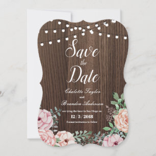 Carte de Save the Date rose élégante - bois rustiq