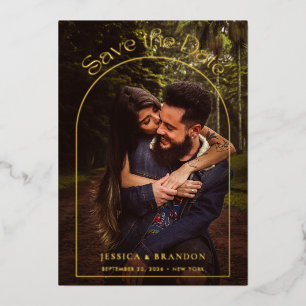Carte de Save the Date Typographie Moderne Or Arch