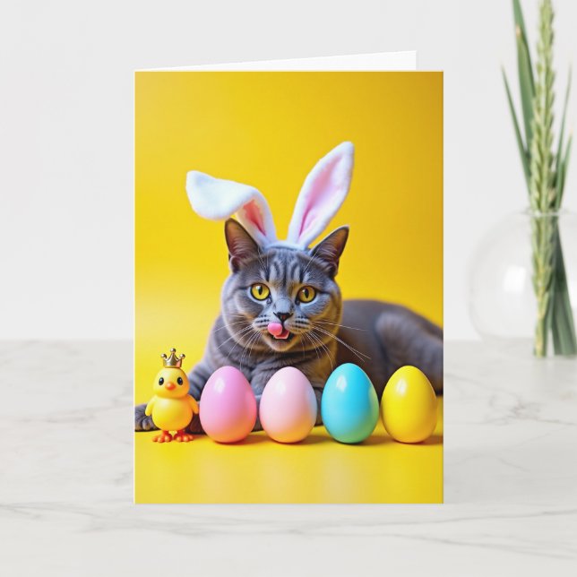 Carte de scène chat gris tabby jaune (Devant)